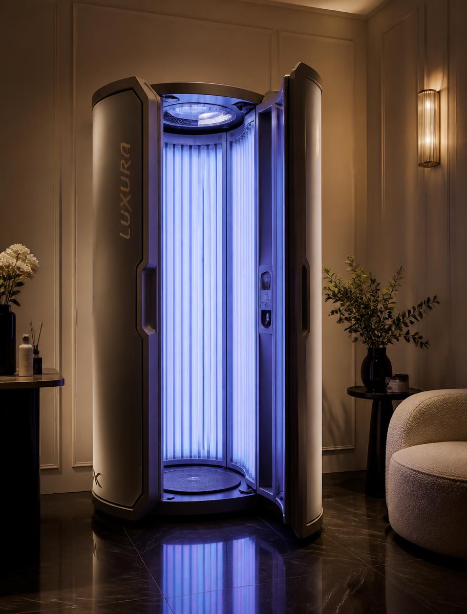 Stand-up sunbed booth in a private room at Glossed